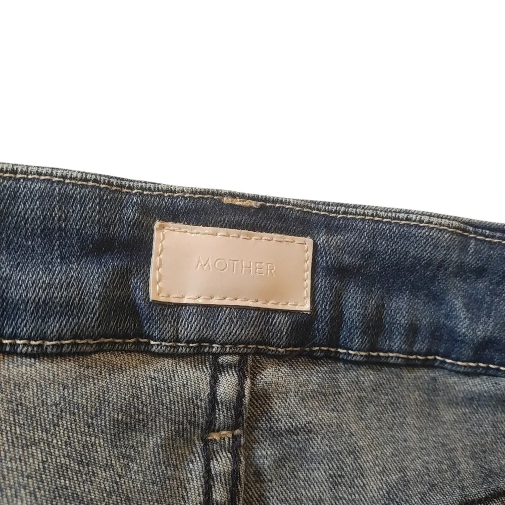 Mother The Pixie Fray Jeans Mid Rise Denim Distressed Skinny Button Fly Blue 25